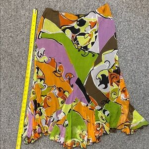 Dana Buchman Colorblock Floral A-Line Midi Skirt - Purple, Green, Orange, Brown